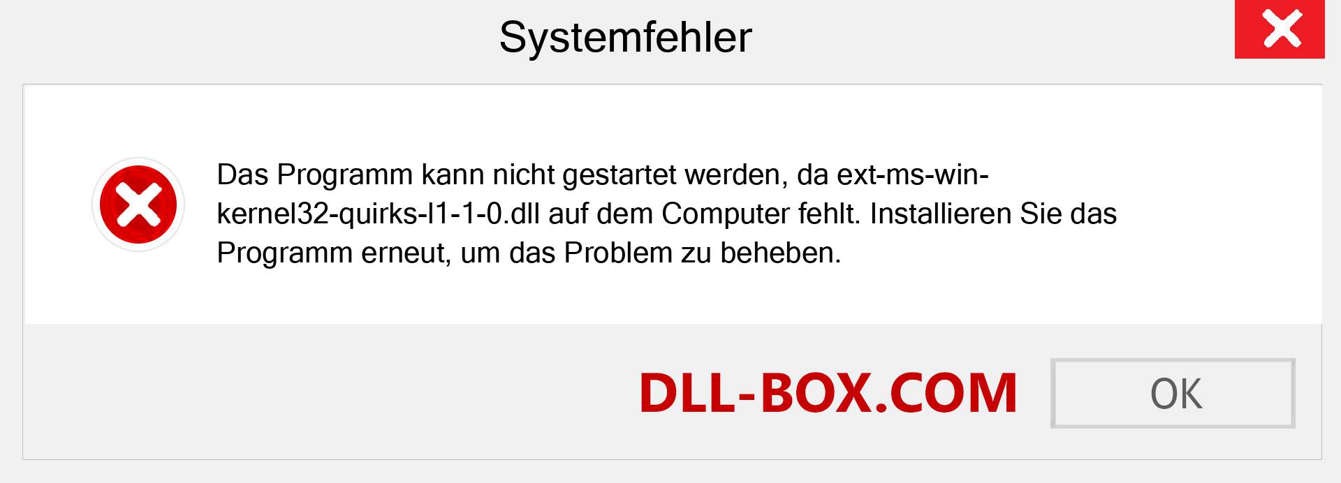 ext-ms-win-kernel32-quirks-l1-1-0.dll-Datei fehlt?. Download für Windows 7, 8, 10 - Fix ext-ms-win-kernel32-quirks-l1-1-0 dll Missing Error unter Windows, Fotos, Bildern